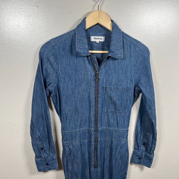 Madewell Coveral Jumpsuit Size XS Linen Blend Zip Front Wide Leg Blue - Picture 4 of 13